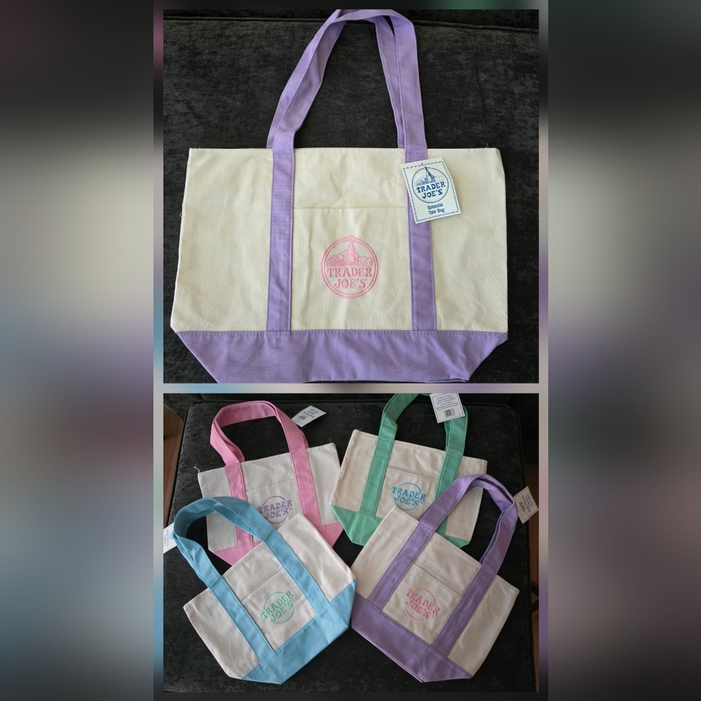 Set Of 5 Trader Joe's Canvas Tote Bags